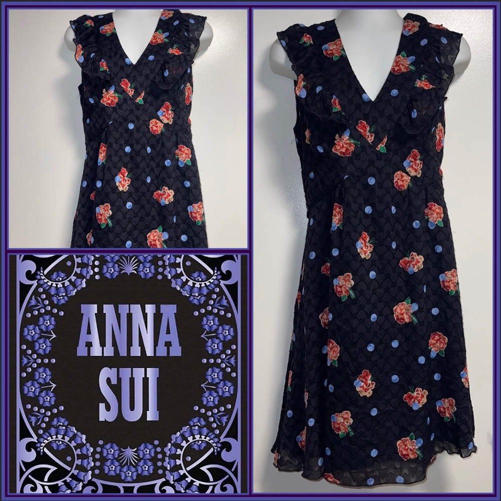 Anna Sui Silk Floral Dress Size 4